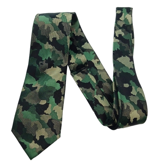 PC Camo Mens Tie Green Black  Business Office Military Green Black Beige - Picture 1 of 6